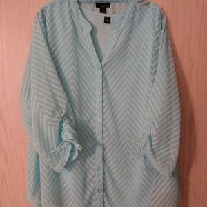 2 Pc Blouse. 1X. Erika Light Aqua.